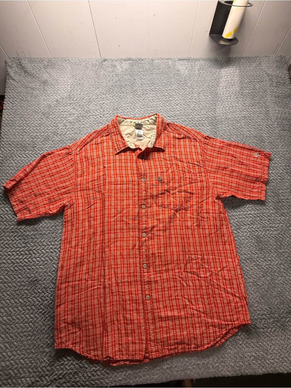 The North Face Orange Plaid Short-Sleeve Button-Down Shirt